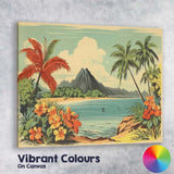Retro Tropical Island Hibiscus Floral Paradise Landscape Canvas Wall Art Print Decor Picture Ready to Hang