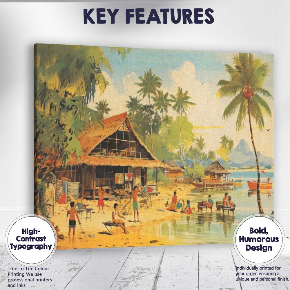 Peaceful Tropical Beach Village Coastal Island Life Canvas Wall Art Print Decor Picture Ready to Hang