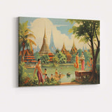 Traditional Thai Temple Riverside Cultural Landscape Canvas Wall Art Print Decor Picture Ready to Hang
