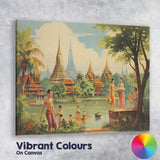Traditional Thai Temple Riverside Cultural Landscape Canvas Wall Art Print Decor Picture Ready to Hang