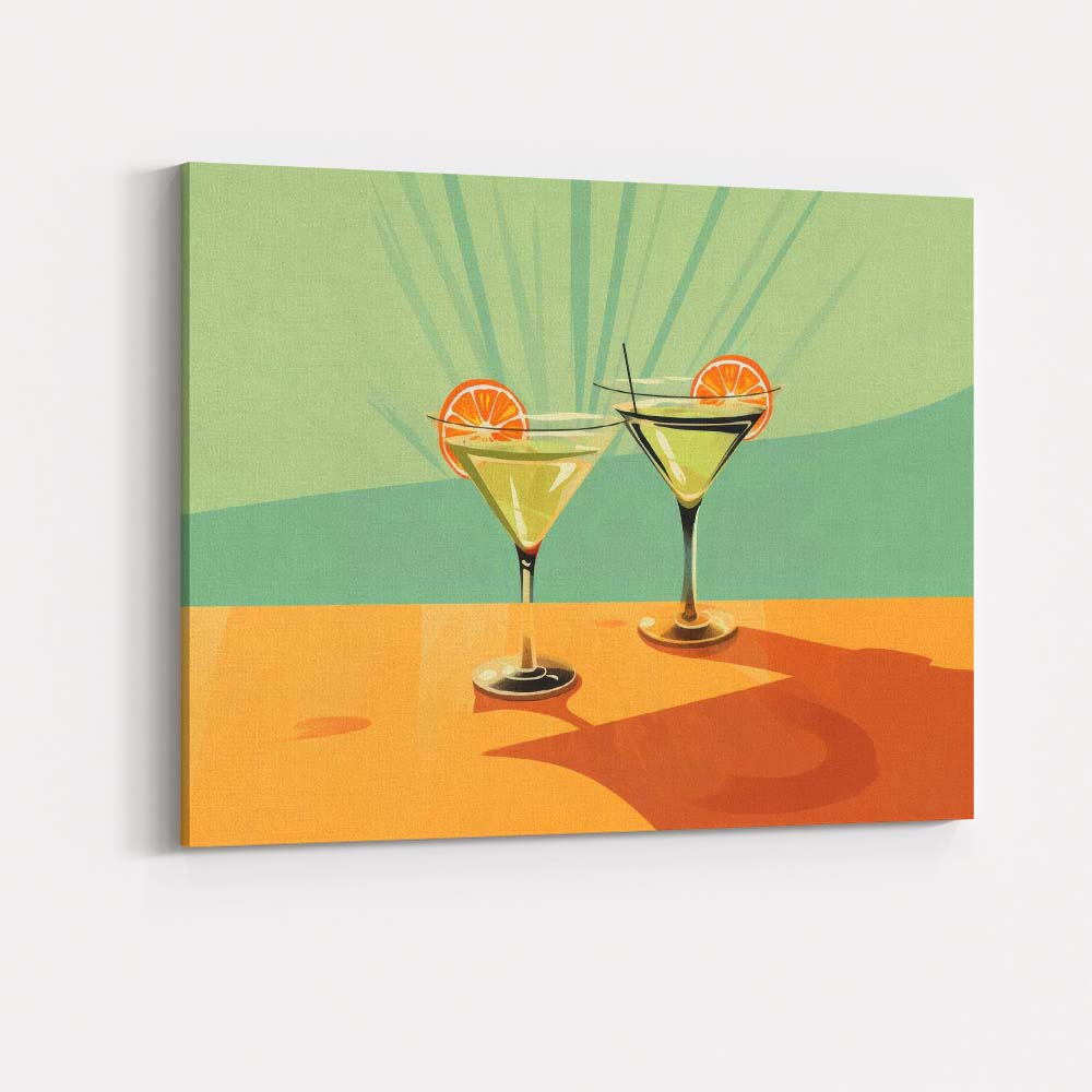Minimalist Martini Cocktail Glasses Citrus Slice Modern Bar Canvas Wall Art Print Decor Picture Ready to Hang