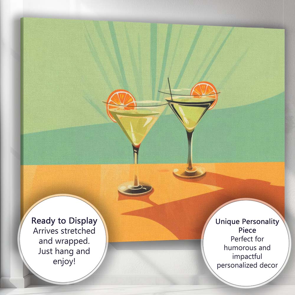 Minimalist Martini Cocktail Glasses Citrus Slice Modern Bar Canvas Wall Art Print Decor Picture Ready to Hang