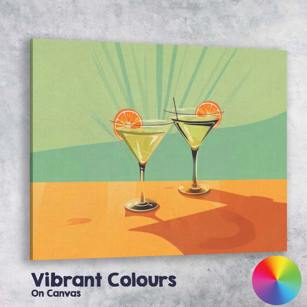 Minimalist Martini Cocktail Glasses Citrus Slice Modern Bar Canvas Wall Art Print Decor Picture Ready to Hang