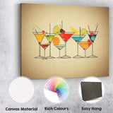 Colourful Retro Cocktail Martini Glass Collection Modern Bar Canvas Wall Art Print Decor Picture Ready to Hang