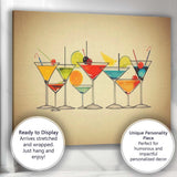 Colourful Retro Cocktail Martini Glass Collection Modern Bar Canvas Wall Art Print Decor Picture Ready to Hang