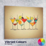 Colourful Retro Cocktail Martini Glass Collection Modern Bar Canvas Wall Art Print Decor Picture Ready to Hang