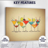 Colourful Retro Cocktail Martini Glass Collection Modern Bar Canvas Wall Art Print Decor Picture Ready to Hang