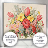 Romantic Spring Wildflower Tulip Peony Floral Bouquet Botanical Canvas Wall Art Print Decor Picture Ready to Hang