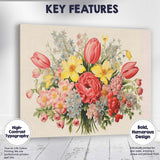 Romantic Spring Wildflower Tulip Peony Floral Bouquet Botanical Canvas Wall Art Print Decor Picture Ready to Hang