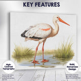 Elegant White Stork Wetland Wildlife Bird Illustration Canvas Wall Art Print Decor Picture Ready to Hang
