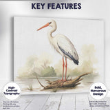 Graceful White Stork Standing on Driftwood Nature Illustration Canvas Wall Art Print Decor Picture Ready to Hang