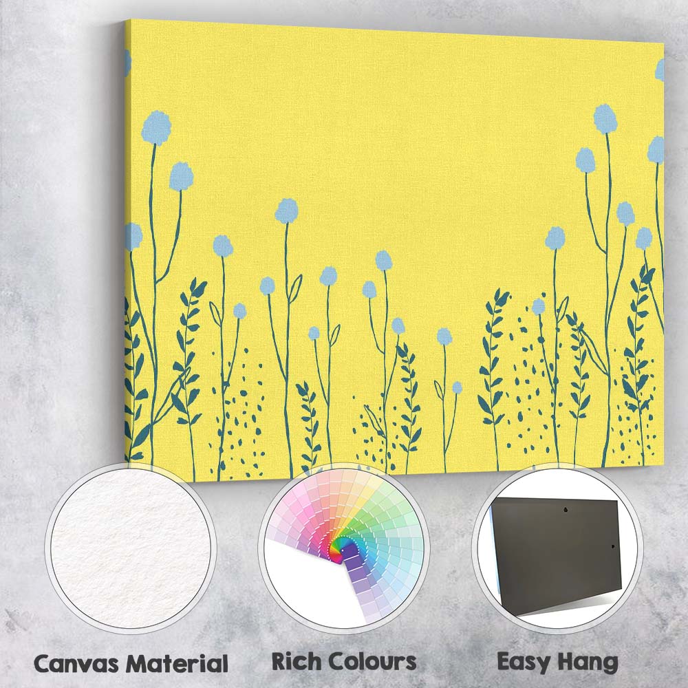 Minimalist Blue Wildflower Meadow Botanical Illustration Canvas Wall Art Print Decor Picture Ready to Hang
