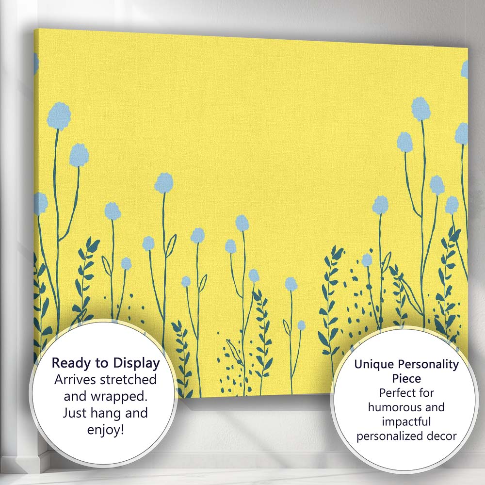 Minimalist Blue Wildflower Meadow Botanical Illustration Canvas Wall Art Print Decor Picture Ready to Hang