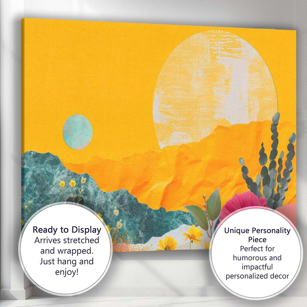 Vibrant Desert Wildflower Landscape Contemporary Botanical Collage Canvas Wall Art Print Decor Picture Ready to Hang