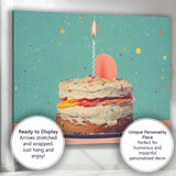 Minimalist Birthday Cake Celebration Single Candle Illustration Canvas Wall Art Print Decor Picture Ready to Hang