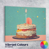 Minimalist Birthday Cake Celebration Single Candle Illustration Canvas Wall Art Print Decor Picture Ready to Hang