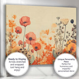Elegant Orange Poppy Wildflower Botanical Meadow Illustration Canvas Wall Art Print Decor Picture Ready to Hang