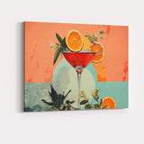 Contemporary Orange Citrus Cocktail Martini Glass Botanical Illustration Canvas Wall Art Print Decor Picture Ready to Hang