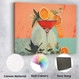 Contemporary Orange Citrus Cocktail Martini Glass Botanical Illustration Canvas Wall Art Print Decor Picture Ready to Hang