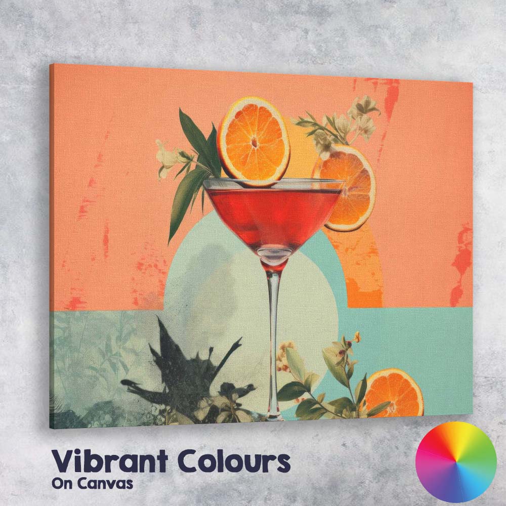 Contemporary Orange Citrus Cocktail Martini Glass Botanical Illustration Canvas Wall Art Print Decor Picture Ready to Hang