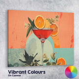 Contemporary Orange Citrus Cocktail Martini Glass Botanical Illustration Canvas Wall Art Print Decor Picture Ready to Hang