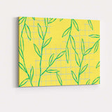 Minimalist Green Leaf Botanical Repeat Pattern Yellow Background Canvas Wall Art Print Decor Picture Ready to Hang