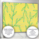 Minimalist Green Leaf Botanical Repeat Pattern Yellow Background Canvas Wall Art Print Decor Picture Ready to Hang