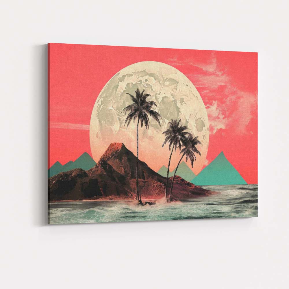 Dreamy Tropical Island Full Moon Coastal Landscape Canvas Wall Art Print Decor Picture Ready to Hang