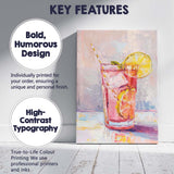 Vibrant Pink Citrus Lemonade Cocktail Watercolour Illustration Canvas Wall Art Print Decor Picture Ready to Hang