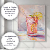 Vibrant Pink Citrus Lemonade Cocktail Watercolour Illustration Canvas Wall Art Print Decor Picture Ready to Hang
