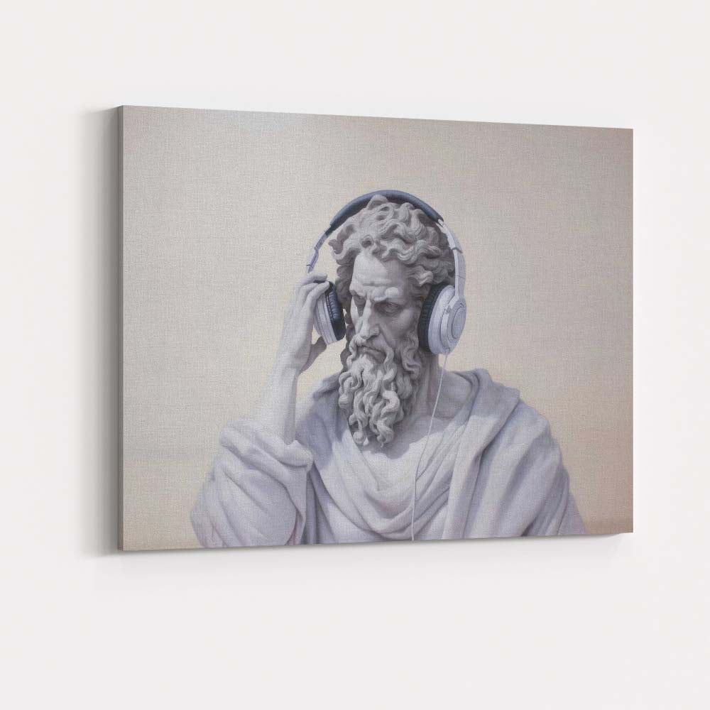 Classical Marble Philosopher Wearing Headphones Contemporary Portrait Canvas Wall Art Print Decor Picture Ready to Hang