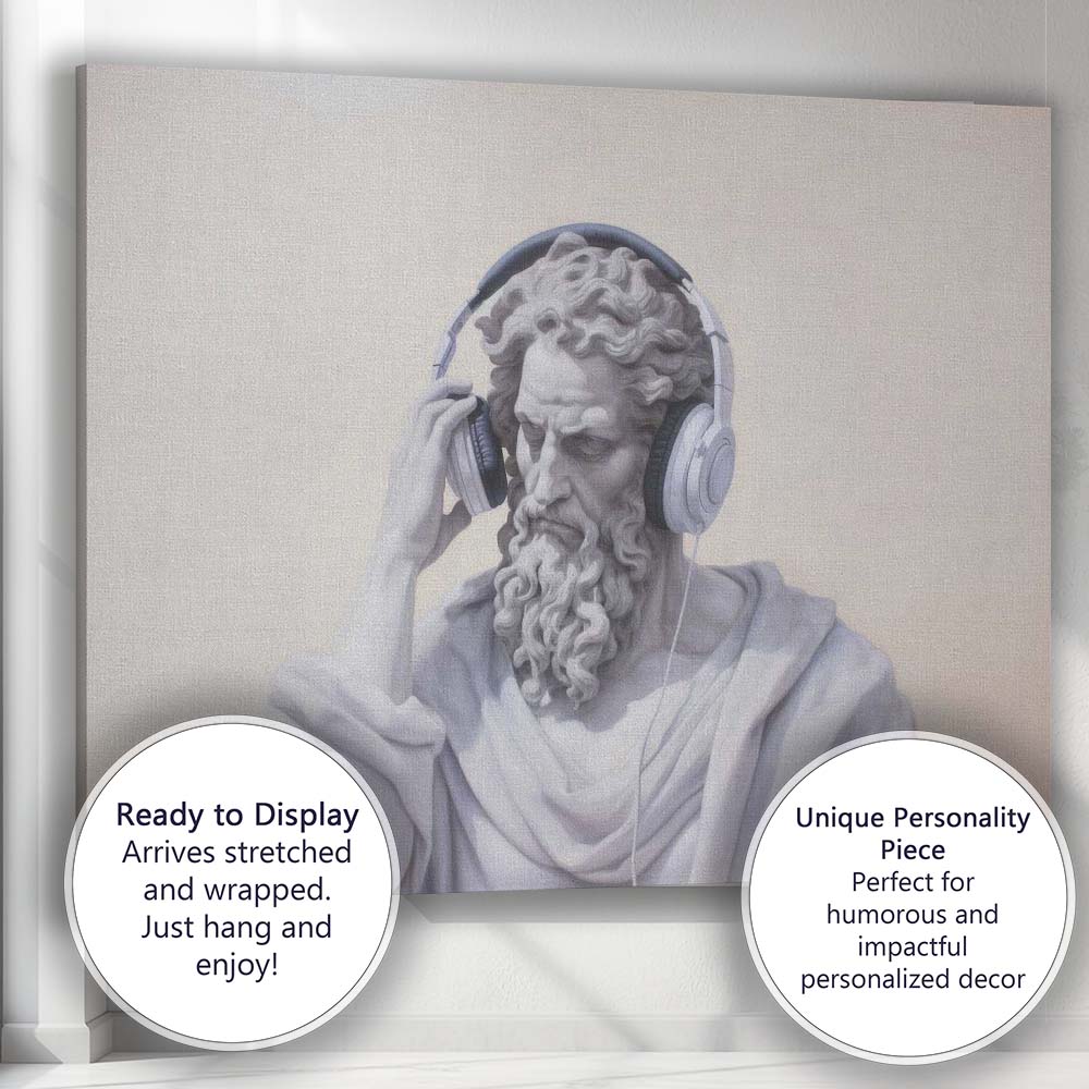 Classical Marble Philosopher Wearing Headphones Contemporary Portrait Canvas Wall Art Print Decor Picture Ready to Hang