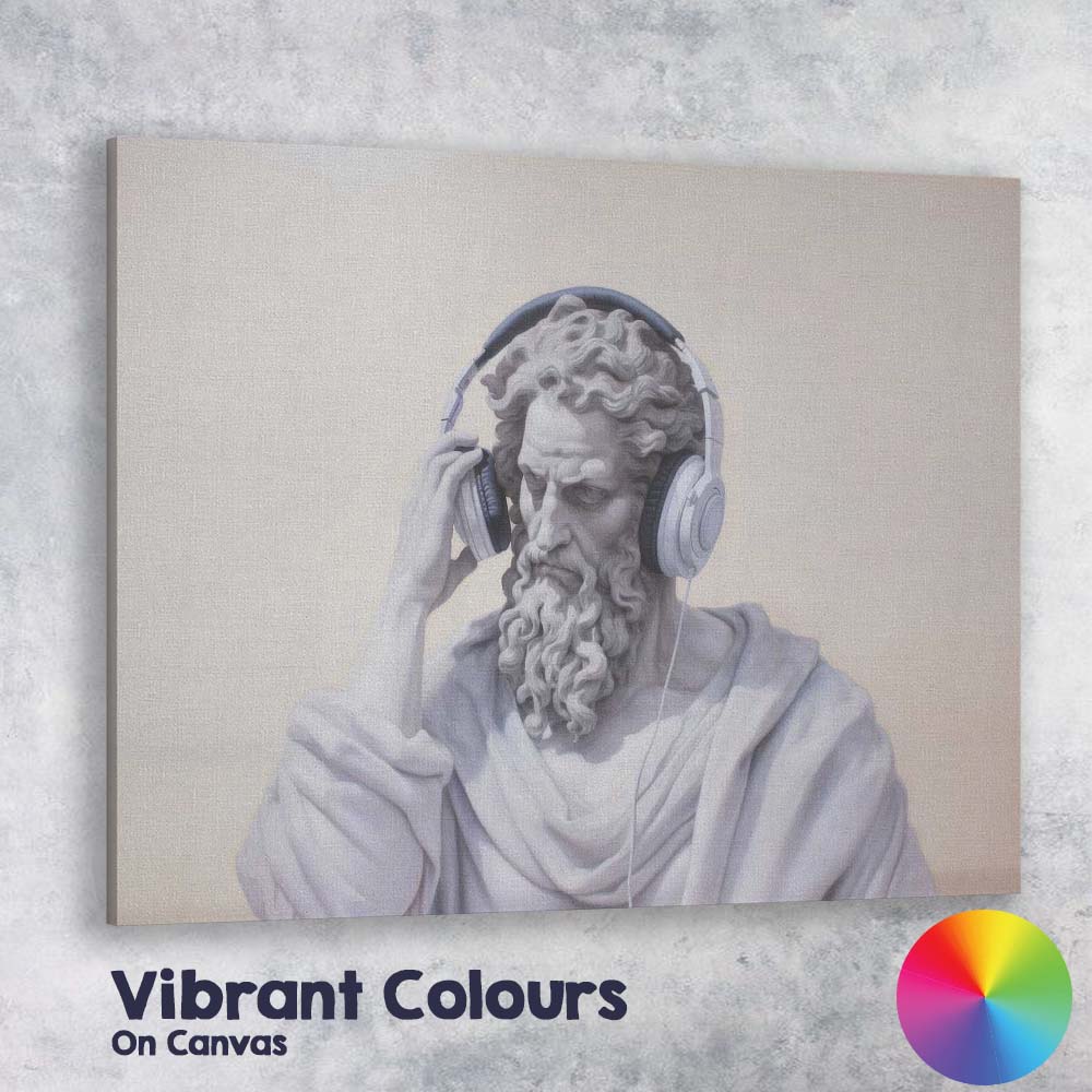 Classical Marble Philosopher Wearing Headphones Contemporary Portrait Canvas Wall Art Print Decor Picture Ready to Hang