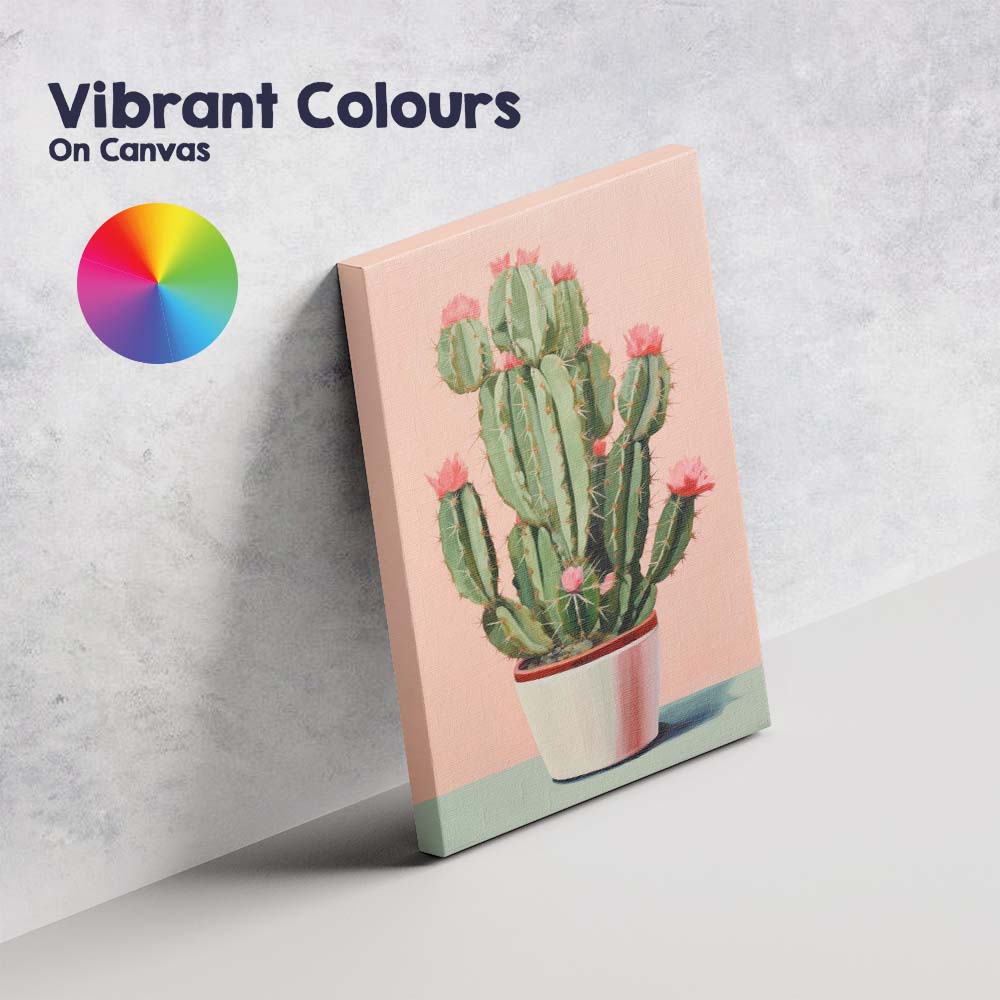 Pink Flowering Cactus Houseplant Botanical Illustration Canvas Wall Art Print Decor Picture Ready to Hang