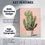Pink Flowering Cactus Houseplant Botanical Illustration Canvas Wall Art Print Decor Picture Ready to Hang