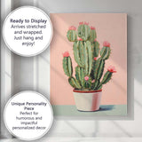 Pink Flowering Cactus Houseplant Botanical Illustration Canvas Wall Art Print Decor Picture Ready to Hang