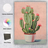 Pink Flowering Cactus Houseplant Botanical Illustration Canvas Wall Art Print Decor Picture Ready to Hang