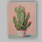 Pink Flowering Cactus Houseplant Botanical Illustration Canvas Wall Art Print Decor Picture Ready to Hang