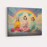 Pastel Rainbow Meditation Women Dreamy Spiritual Illustration Canvas Wall Art Print Decor Picture Ready to Hang