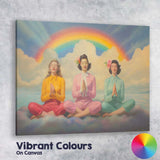 Pastel Rainbow Meditation Women Dreamy Spiritual Illustration Canvas Wall Art Print Decor Picture Ready to Hang