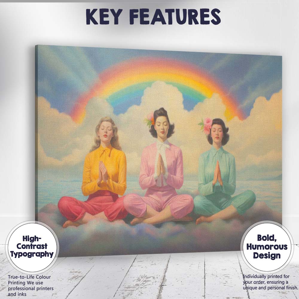 Pastel Rainbow Meditation Women Dreamy Spiritual Illustration Canvas Wall Art Print Decor Picture Ready to Hang