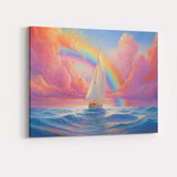 Dreamy Sailboat Beneath Rainbow Ocean Sunset Seascape Canvas Wall Art Print Decor Picture Ready to Hang