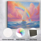 Dreamy Sailboat Beneath Rainbow Ocean Sunset Seascape Canvas Wall Art Print Decor Picture Ready to Hang