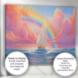 Dreamy Sailboat Beneath Rainbow Ocean Sunset Seascape Canvas Wall Art Print Decor Picture Ready to Hang