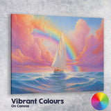 Dreamy Sailboat Beneath Rainbow Ocean Sunset Seascape Canvas Wall Art Print Decor Picture Ready to Hang