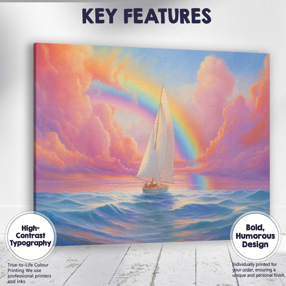 Dreamy Sailboat Beneath Rainbow Ocean Sunset Seascape Canvas Wall Art Print Decor Picture Ready to Hang