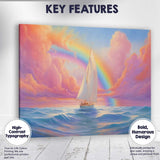 Dreamy Sailboat Beneath Rainbow Ocean Sunset Seascape Canvas Wall Art Print Decor Picture Ready to Hang
