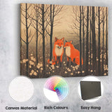 Woodland Red Fox Pair Forest Wildlife Linocut Style Canvas Wall Art Print Decor Picture Ready to Hang