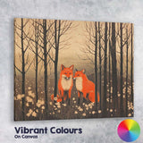 Woodland Red Fox Pair Forest Wildlife Linocut Style Canvas Wall Art Print Decor Picture Ready to Hang
