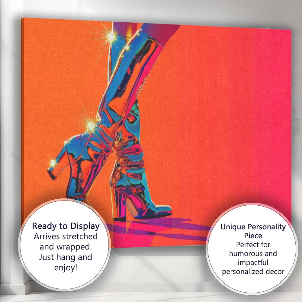 Chrome Blue Metallic Thigh High Platform Boots Fashion Glamour Canvas Wall Art Print Decor Picture Ready to Hang
